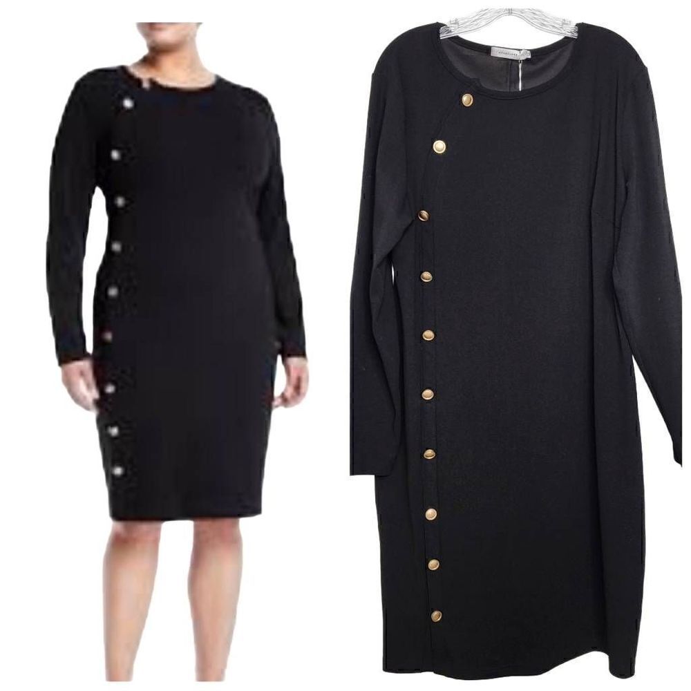 Avantlook Black Long Sleeves Buttons Side Details Dress Size 3X